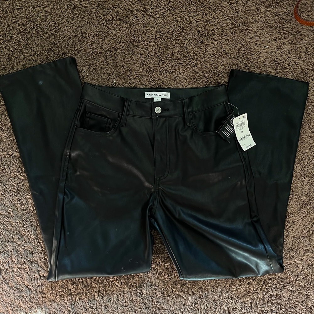 Straight Leg Black Leather Pants